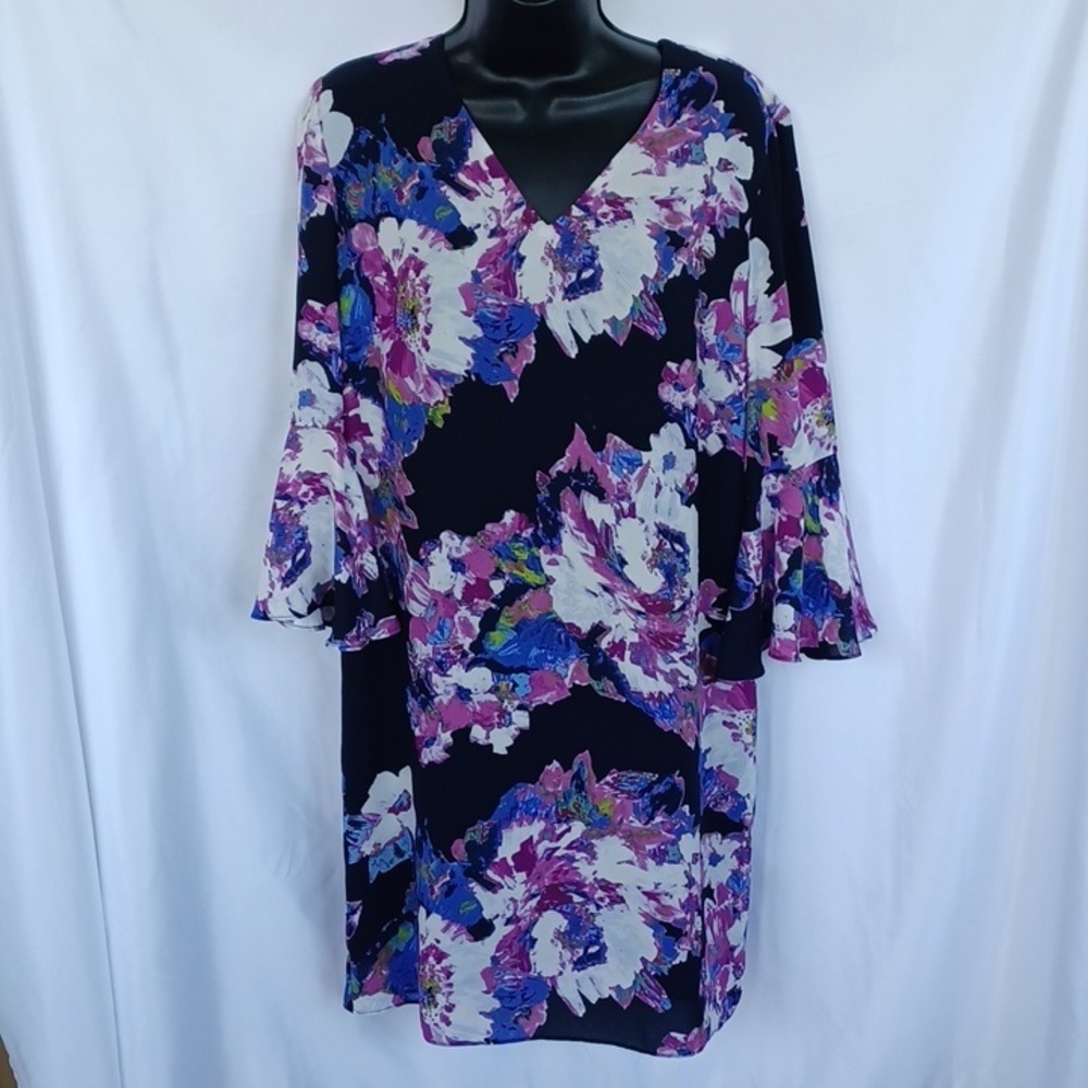THE LIMITED Dress, Loose, Bell Sleeves, Black/purple floral, lined